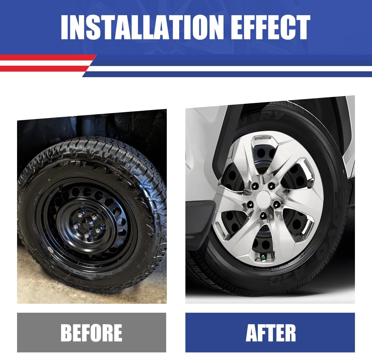 AUTOWIKI 17" Hubcaps Chrome 4-Pack for 2019 2020 2021 2022 2023 2024 2025 Toyota Rav4 Stylish Outlook OEM Replacement 17-Inch Chrome Wheel Rim Covers for 2019-2025 Toyota Rav4