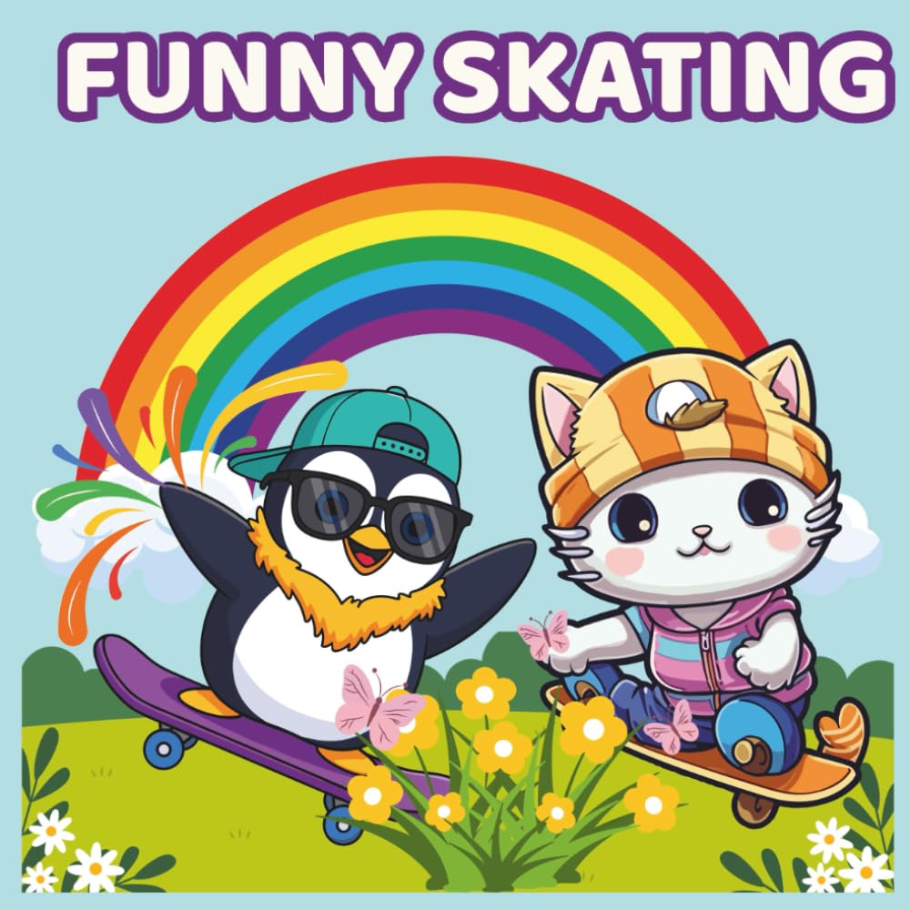 Funny Skating: 50 Cool and Crazy Illustrations of Animals on Skateboards and Roller Skates - Fun Action Activity for Boys and Girls Ages 4-8