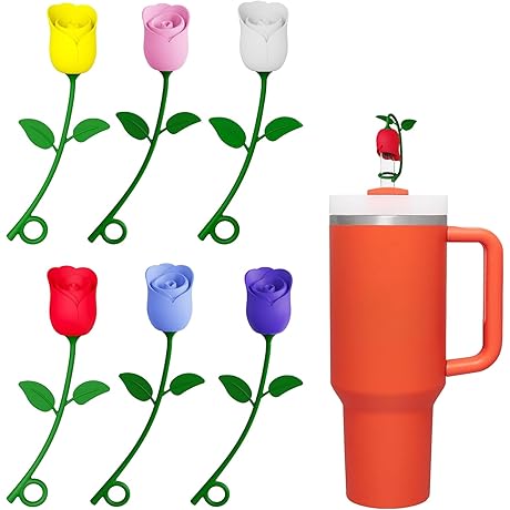 12mm Straw Toppers for 6-12mm Diameter Straws, Flowers Straw Covers Compatible with...