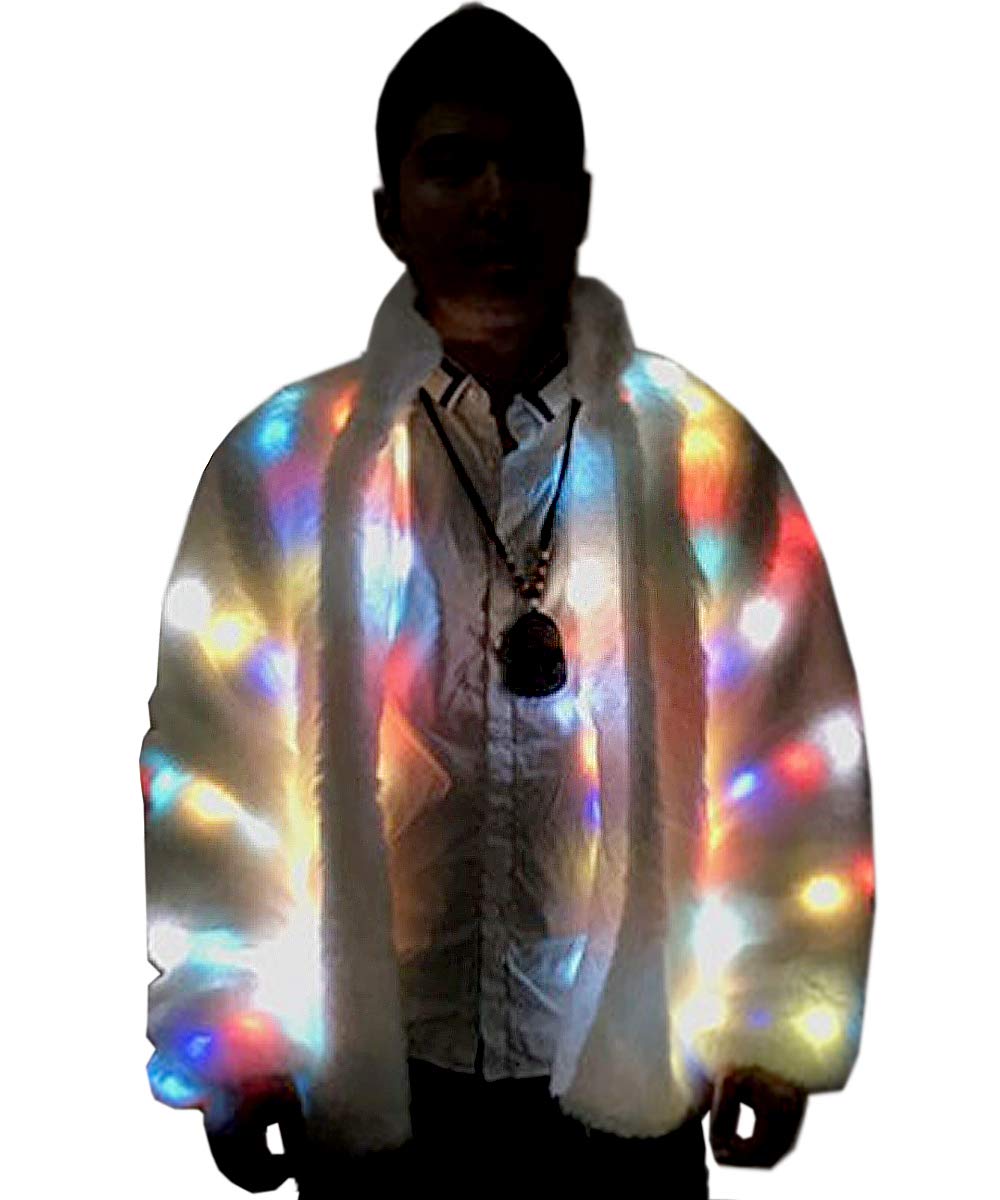 Niwotamens Faux Fur Led Jacket Light Up Winter Coat Rave