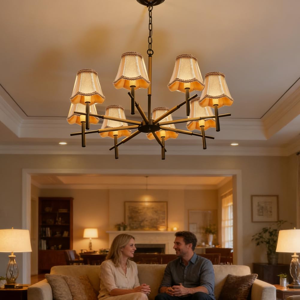 UNICRAFTALE 8 paralumi in lino giallo oro per lampadari 7,6 x 13,5 cm piccolo lampadario paralume beige lino candelabro copertura lampadina per parete soffitto tavolo e lampade da terra