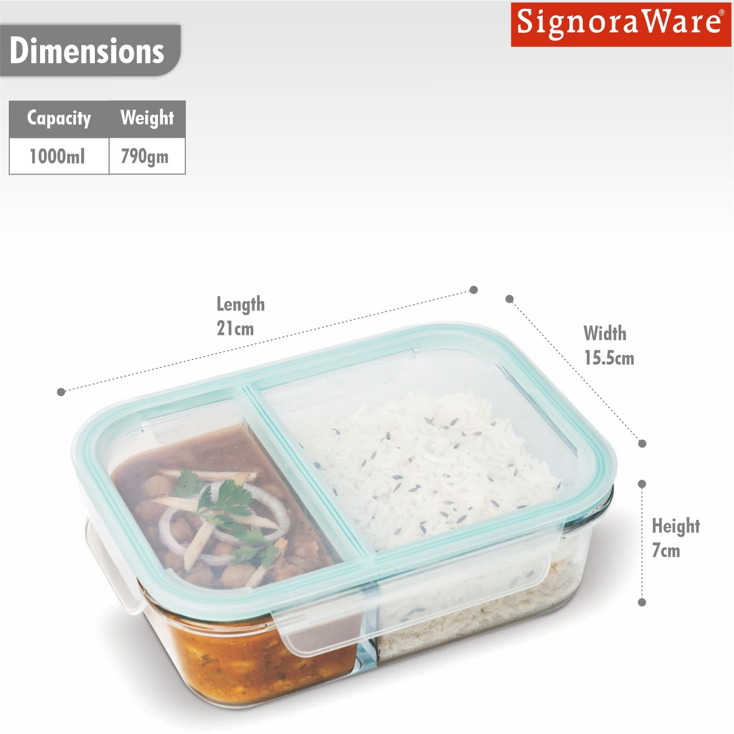 SignoraWare Slim High Big Microwave Safe Office Two Compartment Lunch Box Set | Borosilicate Glass |
