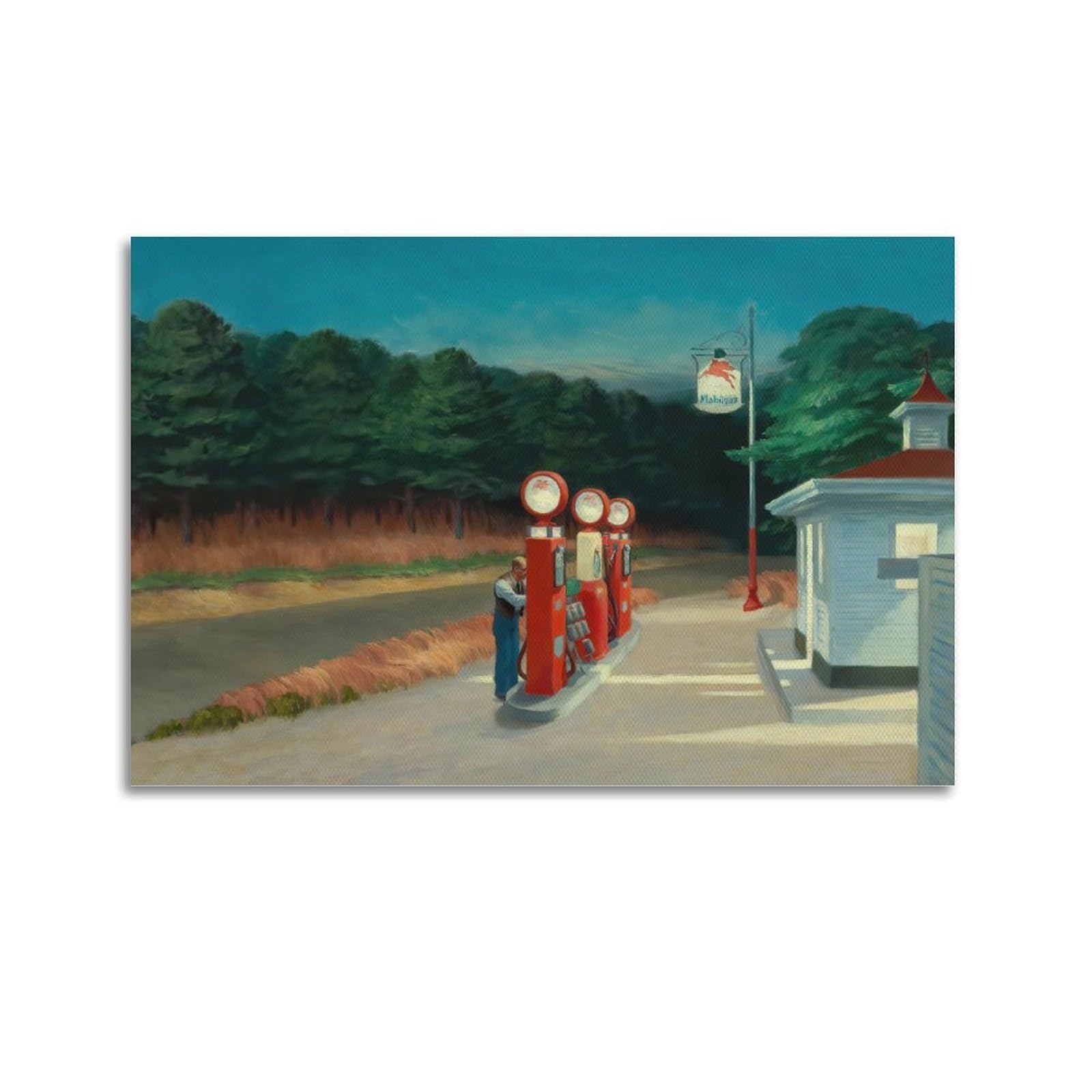 Sjwiner Unframe-Style Edward Hopper Oil Painting Poster Gas Station 1940 Year Aesthetic Design Painting For Living Room Bed Room 16X24inch(40X60cm)
