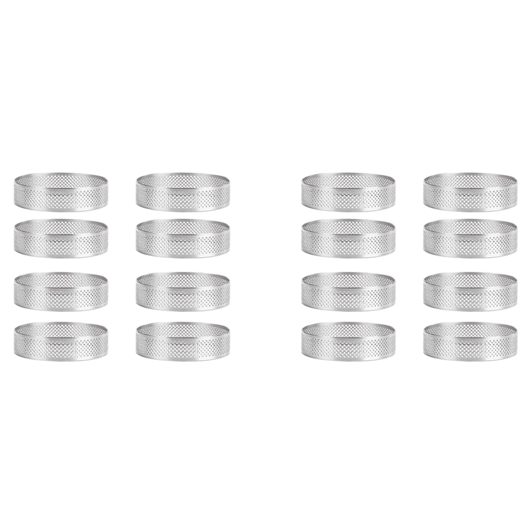Hndhbfgrt 16Pcs Stainless Steel Tart Ring, Heat- Perforated Cake Mousse Ring Round Double Rolled Tart Ring Mold 10cm