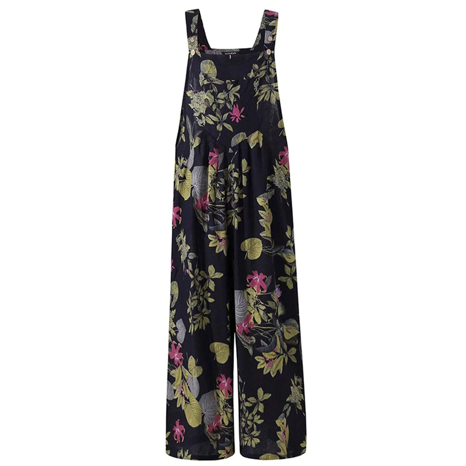 Carolilly Combinaison d'Été sans Manche pour Femme Pantalon Salopette Imprimée avec Poches Jumpsuit Chic et Élégant