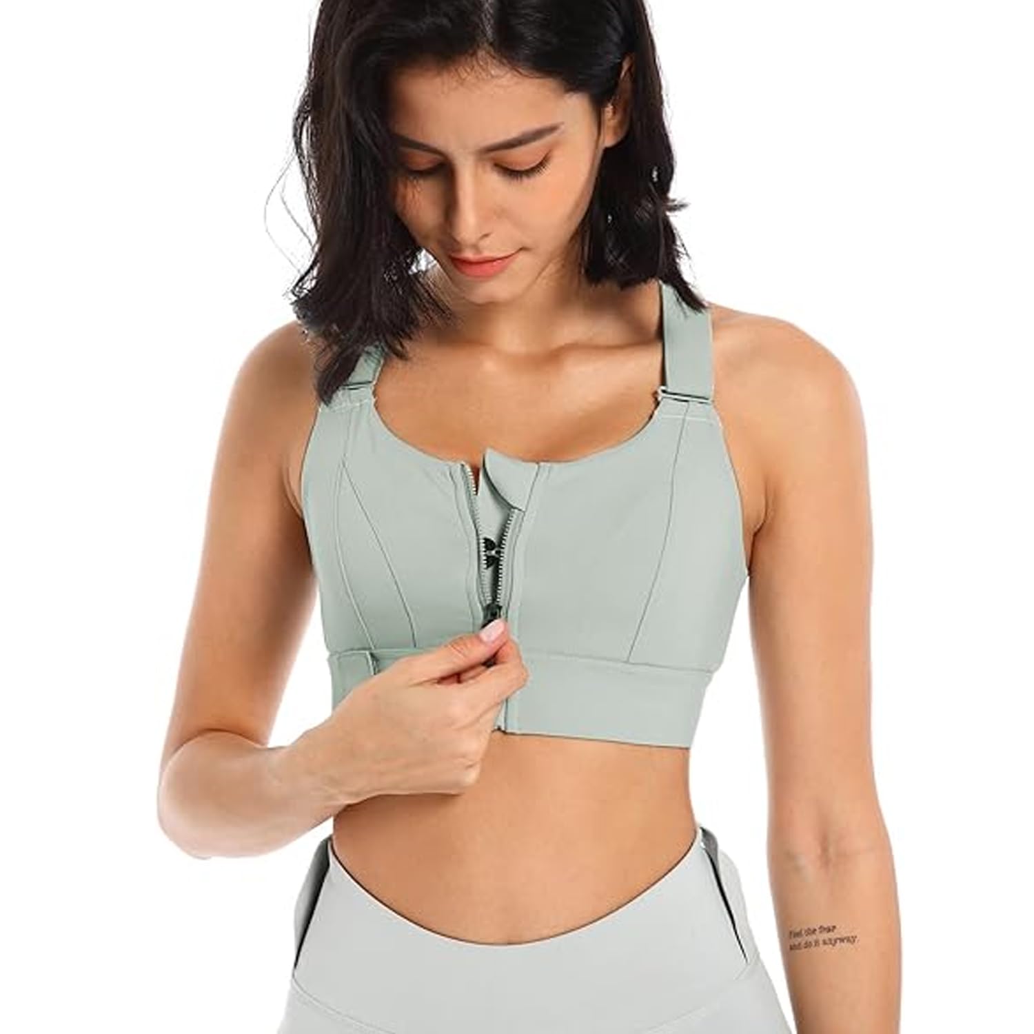 Sports Bra for Women with Front Zip Plus Size Full Coverage High Support Adjustable Lift Padded Compression Tops-picture-50