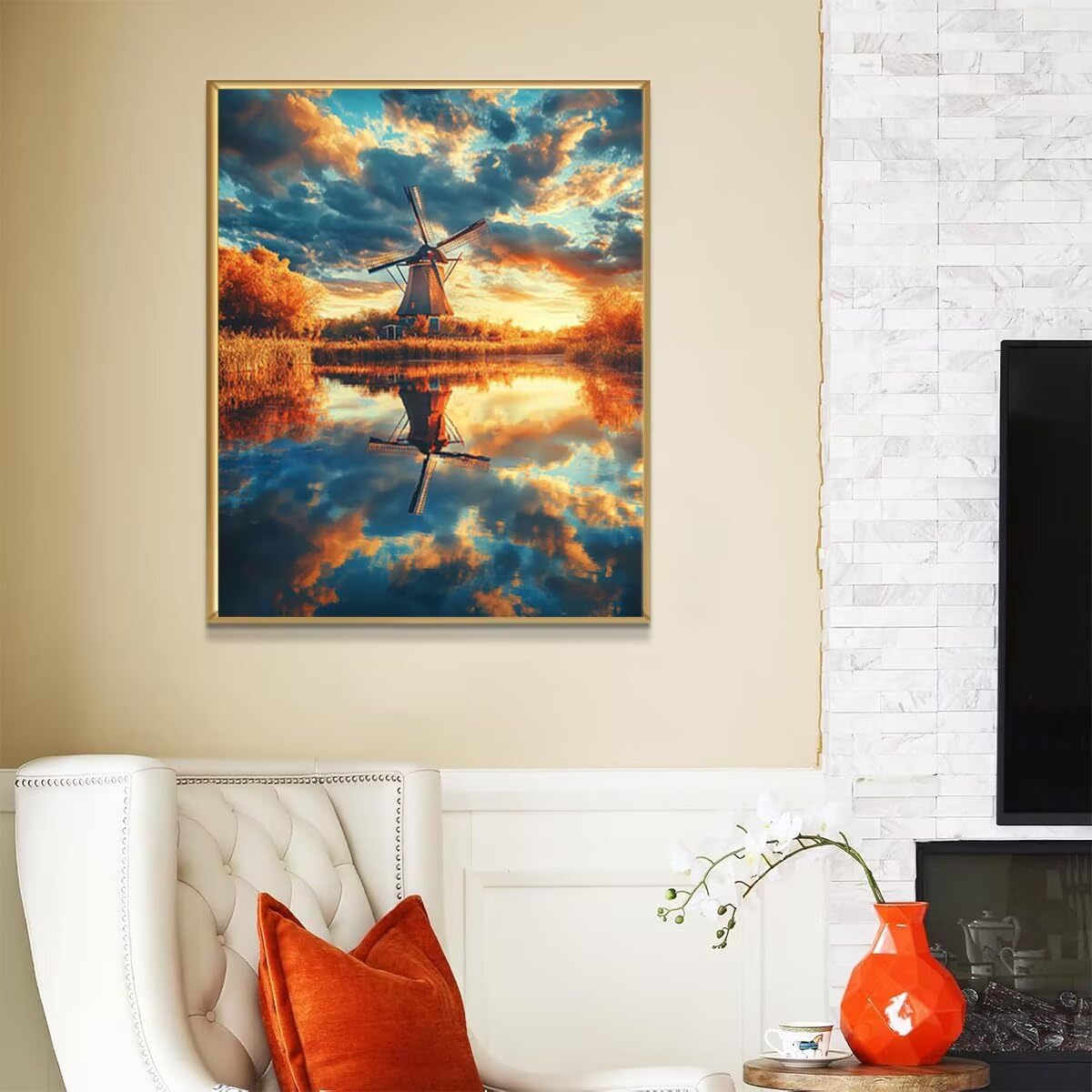 Dipingere con i Numeri Mulino a vento, Paint by Numbers Adulti Paesaggio, Fai da te Creativi Adulti Quadri da Dipingere Numerati Kit per Decorazione Della Parete di Casa 100x135 cm Senza Cornice 25-U