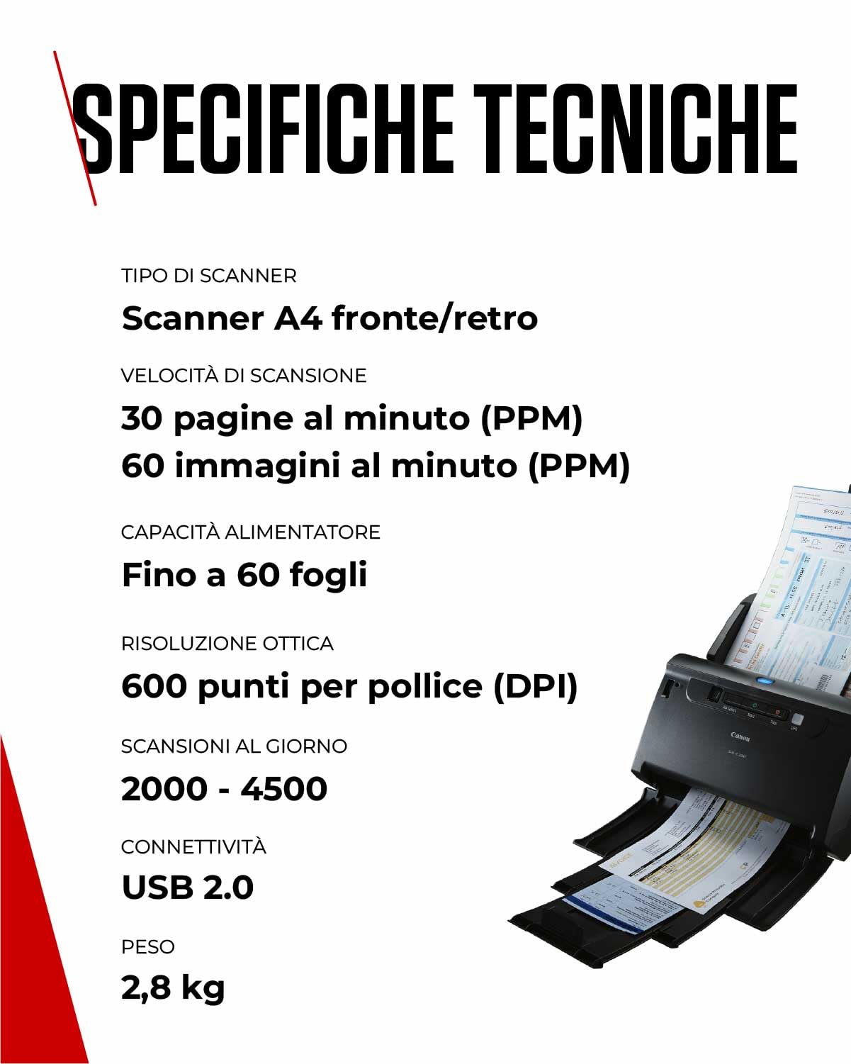 Canon Scanner per Documenti imageFORMULA DR-C225II | Scanner Fronte-Retro con USB per Casa e Ufficio | Fino a 25 Pagine al Minuto | Software CaptureOnTouch | Supporto OCR e Scansione su Cloud