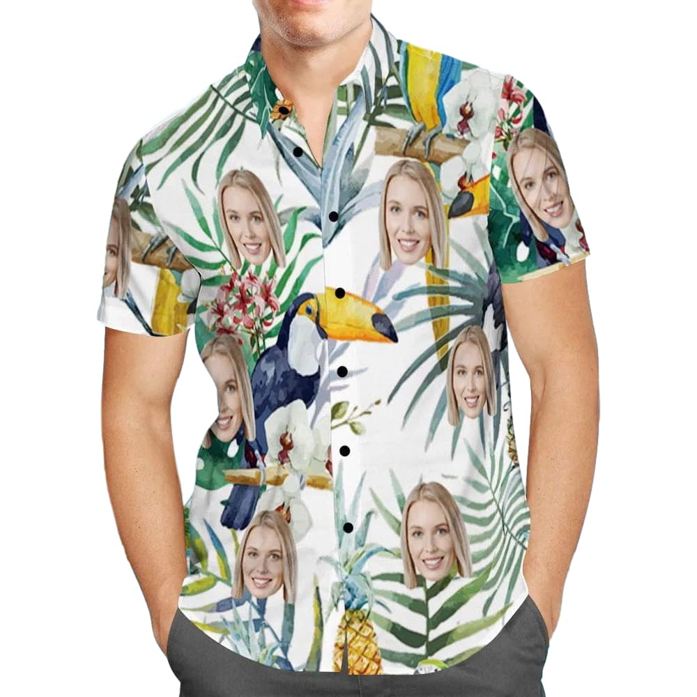Smile lab Personalised Hawaiian Shirts with Face for Men Funny Customised Pet Dog Cat Photo Tropical Floral Hawaiian Shirts Short Sleeve