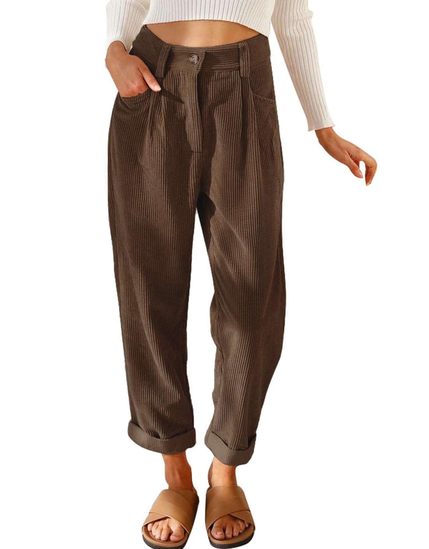 Kedera Corduroy Pants for Women 2025 Casual Elastic Waist Stretchy Loose Fit Wide Leg Pants with Pockets