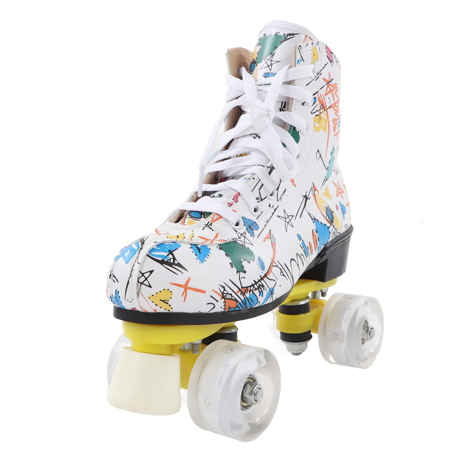 Patins à roulettes à Double Rangée avec Motif Graffiti Blanc élégant pour S'amuser en Intérieur et en Extérieur pour Enfants et Adultes, Taille 38