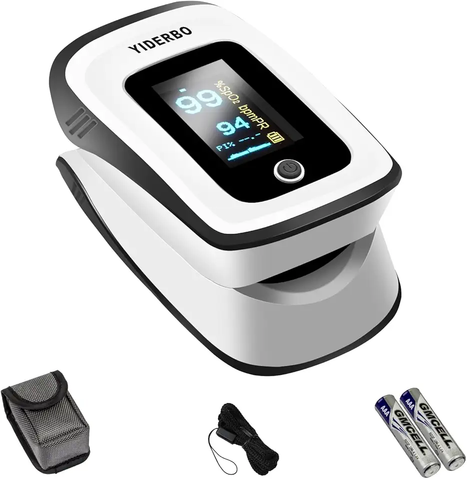 Pulse-Oximeter Fingertip-Finger Pulse-Oximeter o2-SpO2 - Batteries 2 AAA Included Lanyard OLED Screen YIDERBO