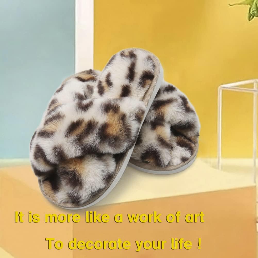 LightFun Pantuflas peludas y esponjosas para niña, con puntera abierta, para niños, con banda cruzada, para niñas, casa, interiores y exteriores