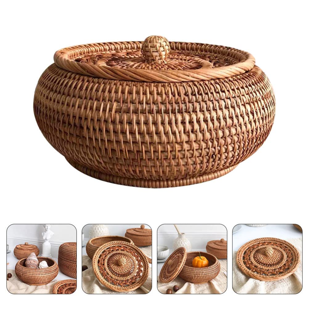 Zerodeko Scatola Porta Dolci in Rattan Intrecciato Robusta e Versatile Coperchio a Trama Aperta per Dolci e Snack come Regalo di Compleanno lo Studio