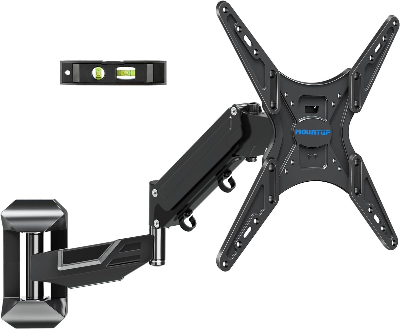 MOUNTUP Height Adjustable TV Wall Mount for 26-55 Inch TVs, Gas Spring Full Motion Articulating TV Bracket with Smooth Swivel Tilt & Safe Corner Installation, 400x400mm VESA, 11-66 lbs, Textured Black