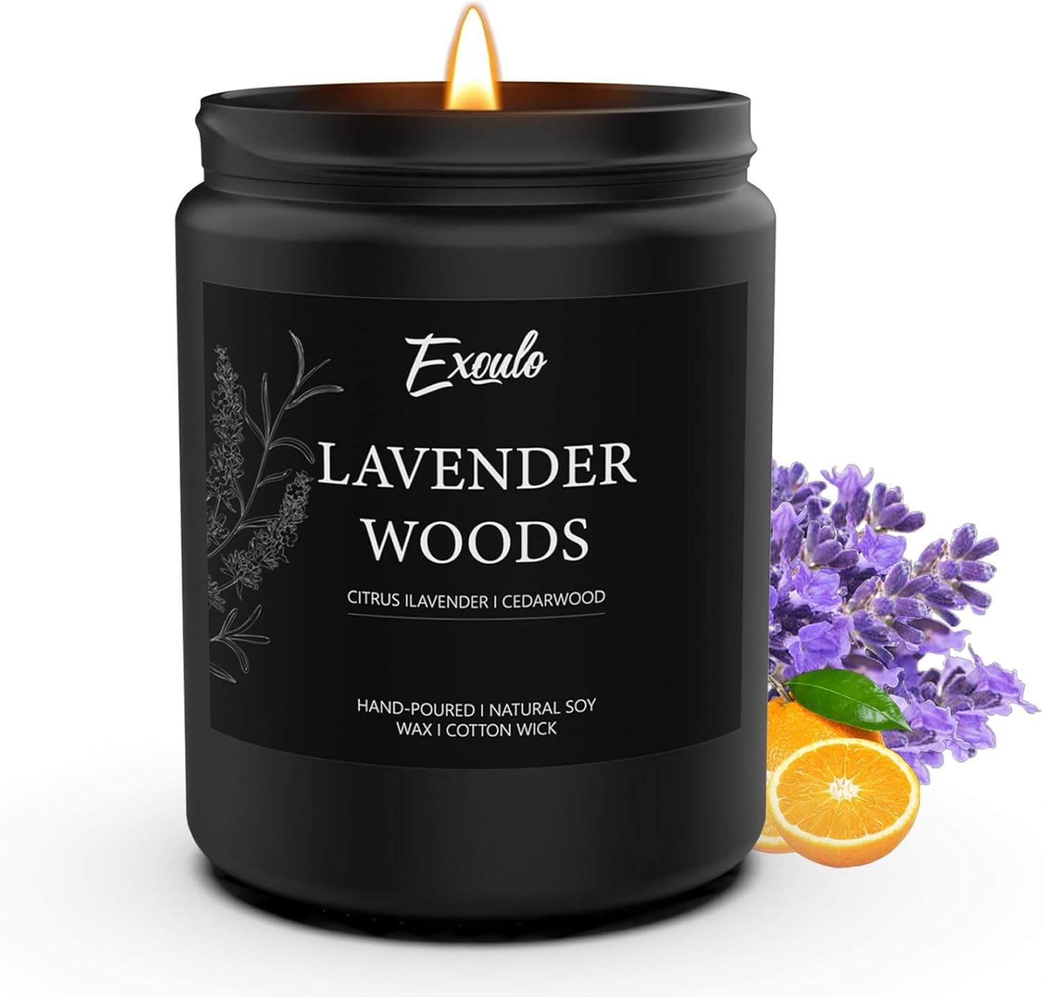 Lavender Wood Scented Candle, 7 oz Black Jar Autumn Candles, Natural Essential Oil Scent, 36 Hour Long Burn Soy Candle，Suitable Gift: Birthday Men’s Gift, Father’s Day Gifts、Women Gifts