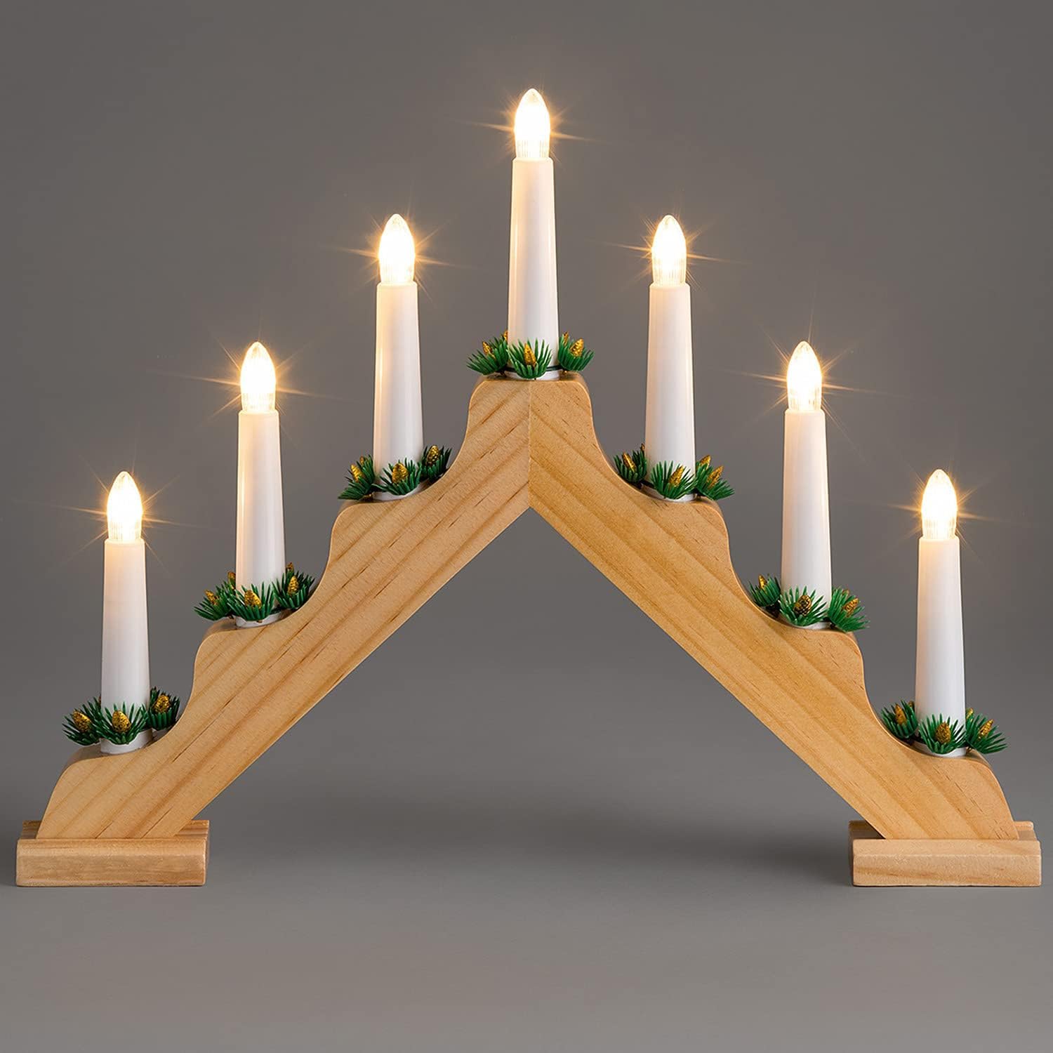 caprican Christmas Candle Bridge Light – 7 LED Battery Operated Xmas Table Decoration – Indoor Festive LED Arch Lighting for Windowsills, Tabletops & Holiday Ambience, Festive Ornament (Natural)