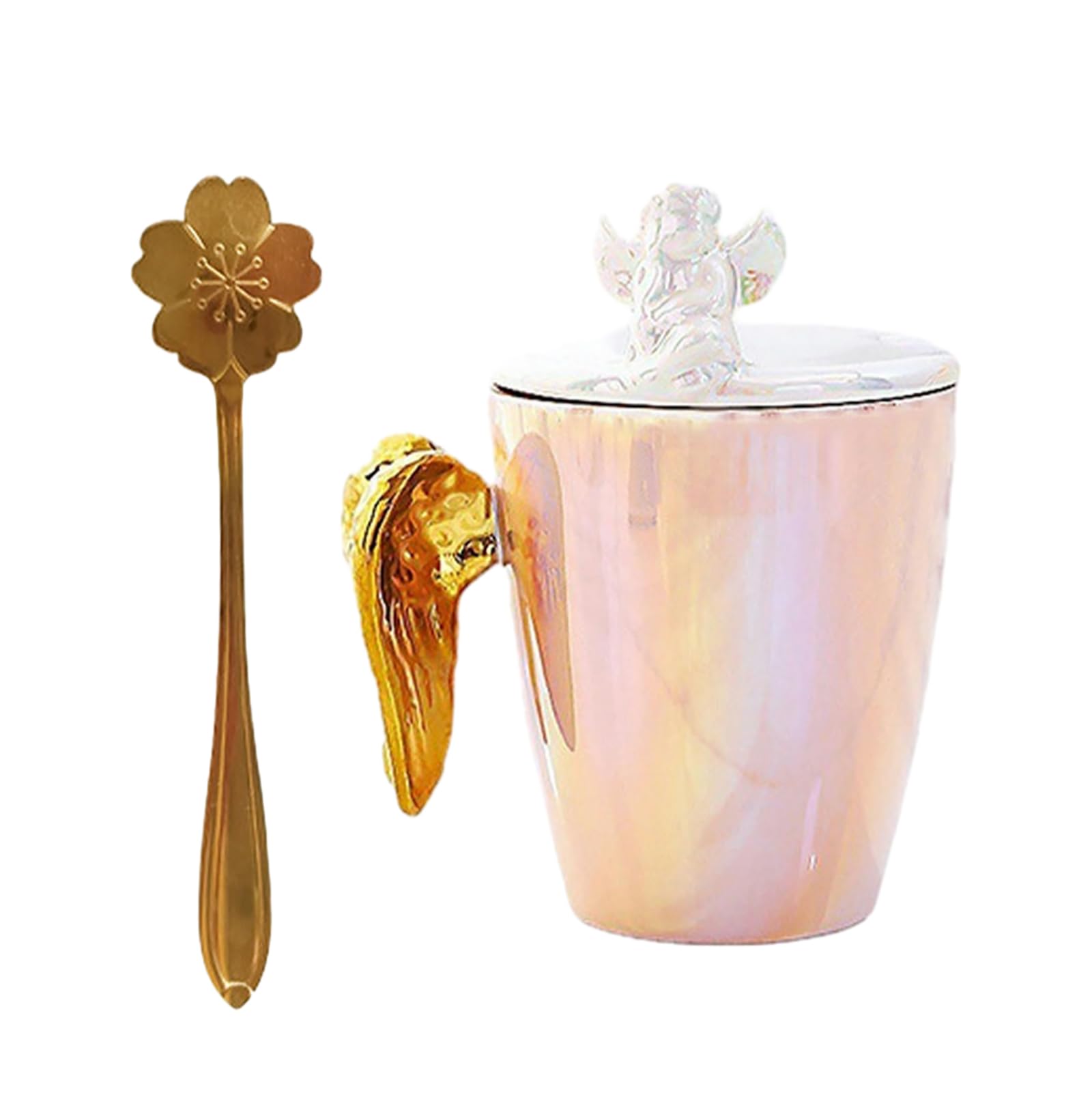 Amazon.com | 250ml/8.5oz Creative Angel Wings Ceramic Mug For Couples With  Lids Office Milk Coffee Cup-Pink Angel - Golden Wings+Spoon: Espresso Cups