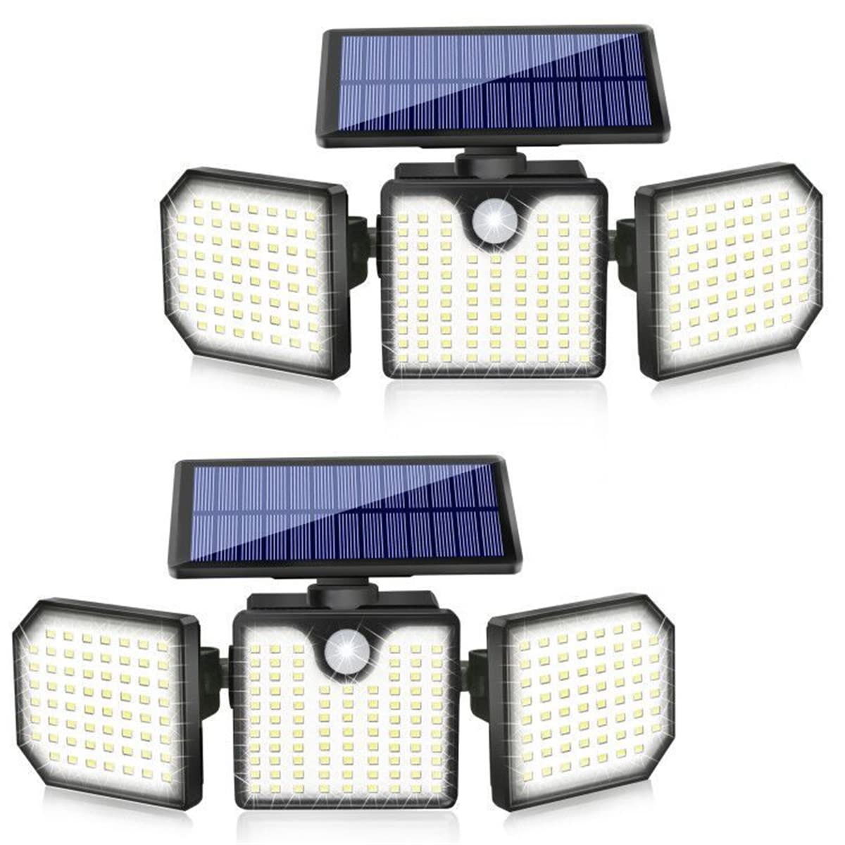 Zewnętrzna lampa ścienna solarna, lampa solarna LED z czujnikiem ruchu, 3 regulowane głowice świetlne, oświetlenie o szerokości 270 ° IP65 Wodoodporne, światło halogenowe LED do ogrodu na werandzie