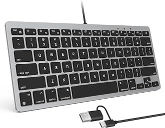 OMOTON Wired Keyboard for Mac with Dual Interface, Comfortable Typing Angle & Stable Connection, Compatible with MacBook, iMac, Mac mini, PC-Grey