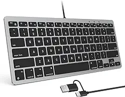 OMOTON Teclado com fio para Mac com interface dupla, ângulo de digitação confortável e conexão estável, compatível com MacBook, iMac, Mac Mini, PC-cinza