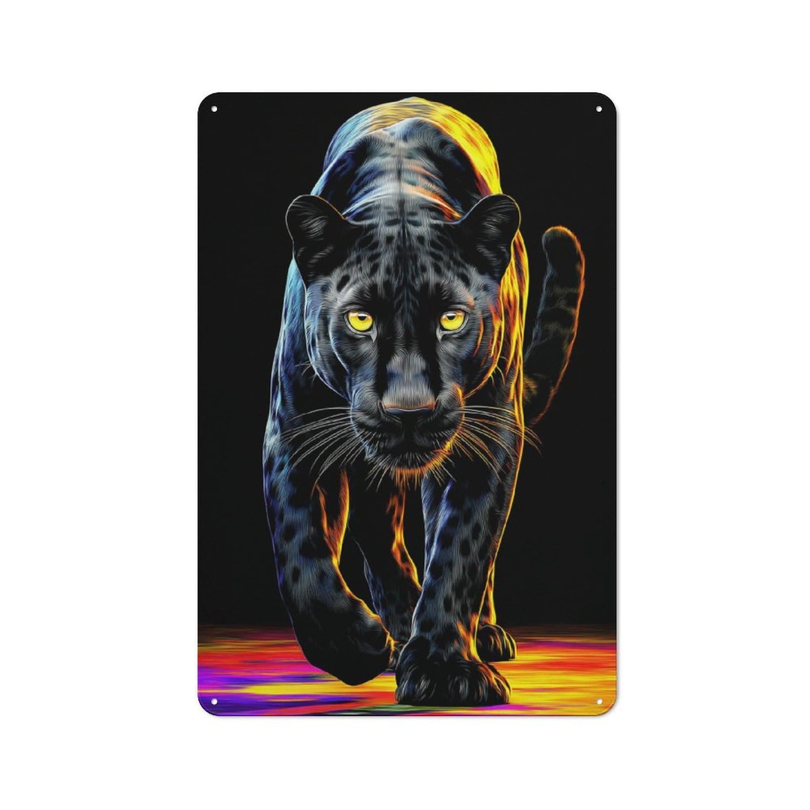 Junmoney Neon Panther Stroll -3 Tin Wall Plaque 30X20cm With For Garage Or Workshop, For Vintage Wall Decor Fans, For Kitchen And Home Bar Decor