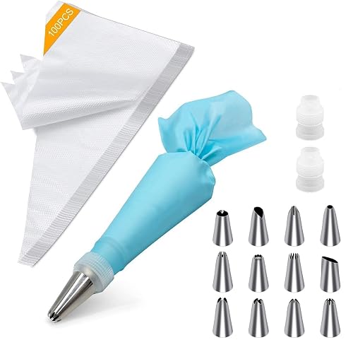 Tamodan Piping Bags and Tips, Cake Piping Bags and Tips, 100PCS 16 Inch