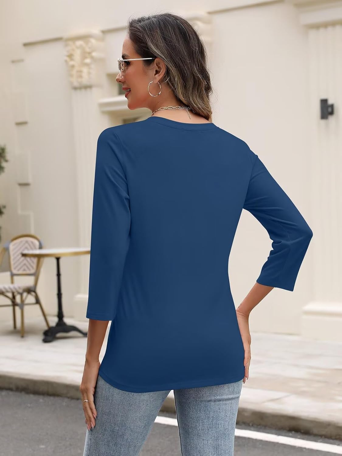 Minetom Women's V Neck 3/4 Sleeve Tops Casual Shirts Basic Summer Tees - Image 4