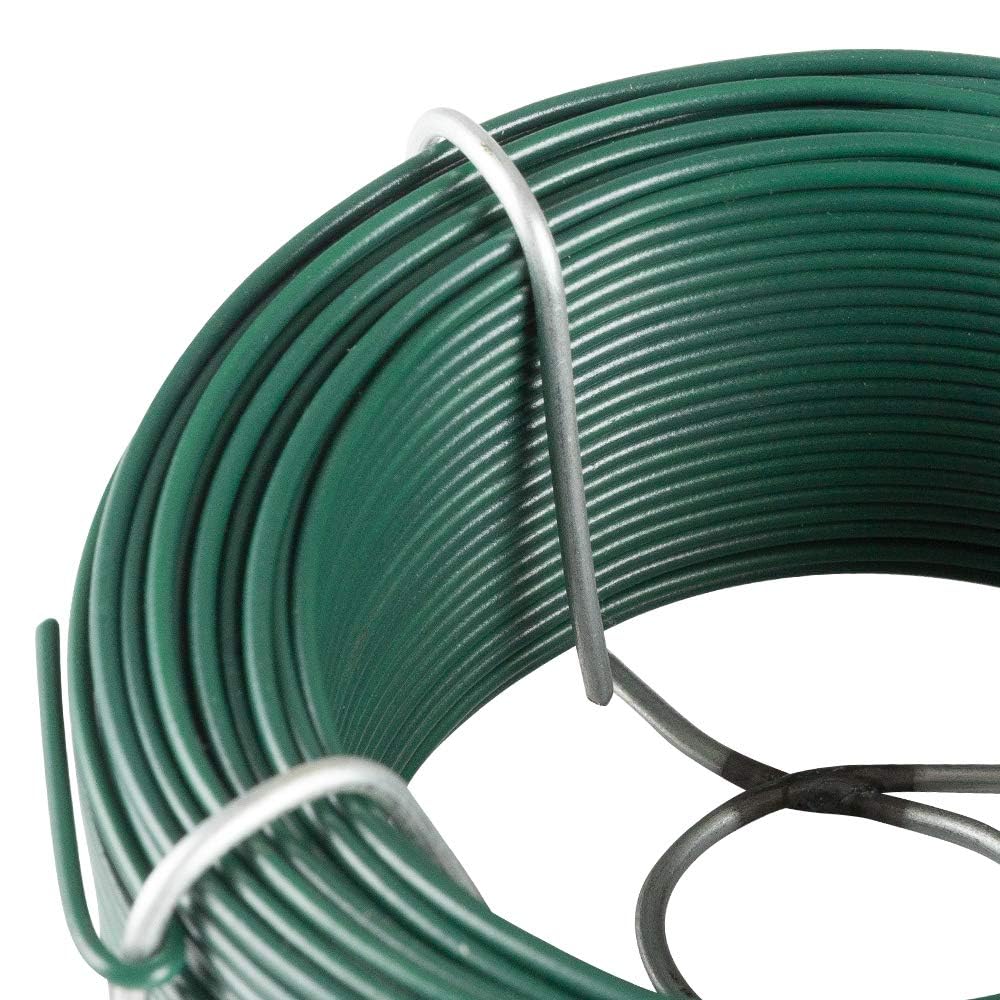 Amagabeli Alambre de Hierro Plastificado Ø0.95mm x 50m, 6 Rollos de Cable Revestido para Jardín y Cercados, Inoxidable de PVC Verde
