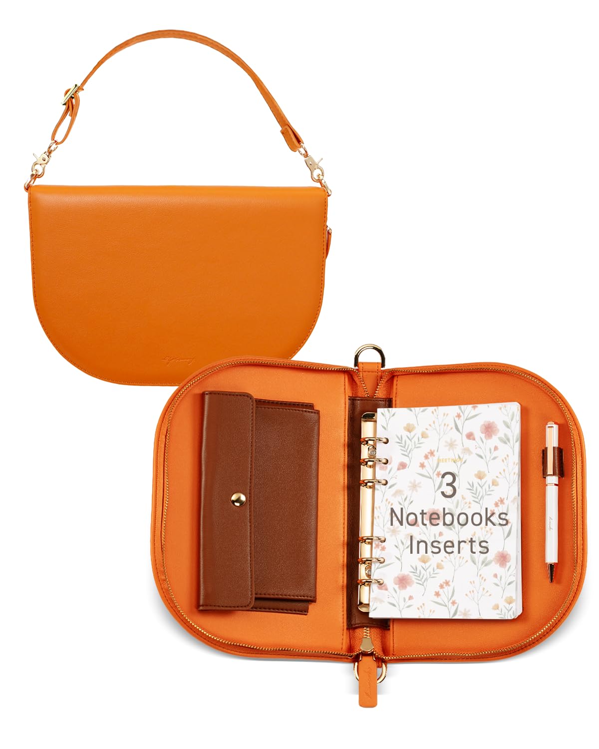 EGOSUNNY®The Luna Leather Journal, A6 6-Ring Refillable Binder (4.9" x 7.4") with 3 Detachable Notebooks and Metal Ballpoint Pen – Convertible