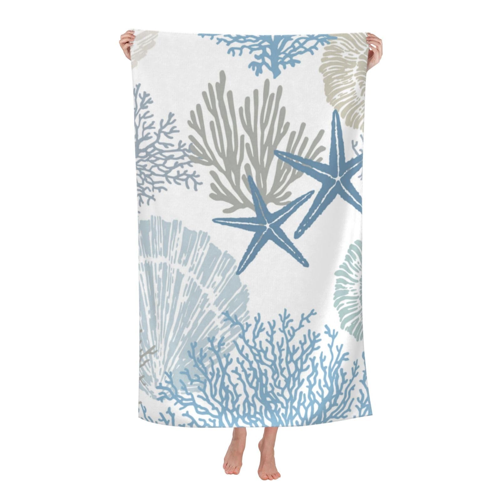 HKHEHOP Sea Shell Star Coral Nautical Coastal Beach Towel Quick Dry Microfiber Bath Towels for Bathroom Soft Sand Free Beach Towels Summer Essentials