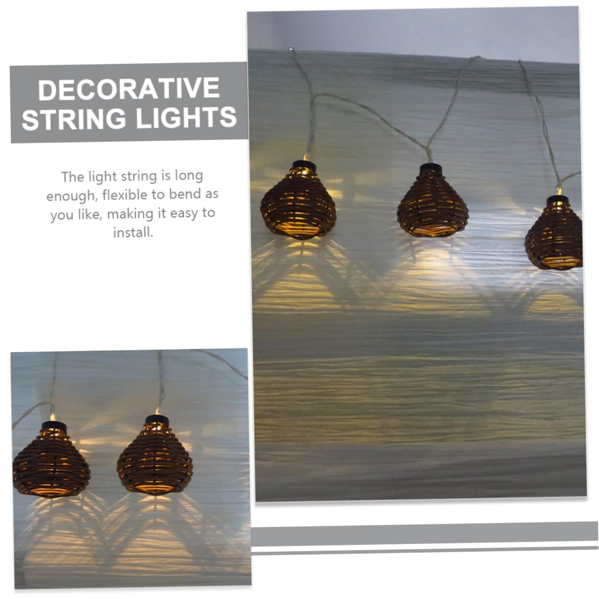 Alipis Lichterkette mit Rattan Imitat 10 Leds Dekorativ 2, 2m | Innen und Außenbereich, Leicht zu Installieren, Pe Material für Feste und Saisonale Dekoration