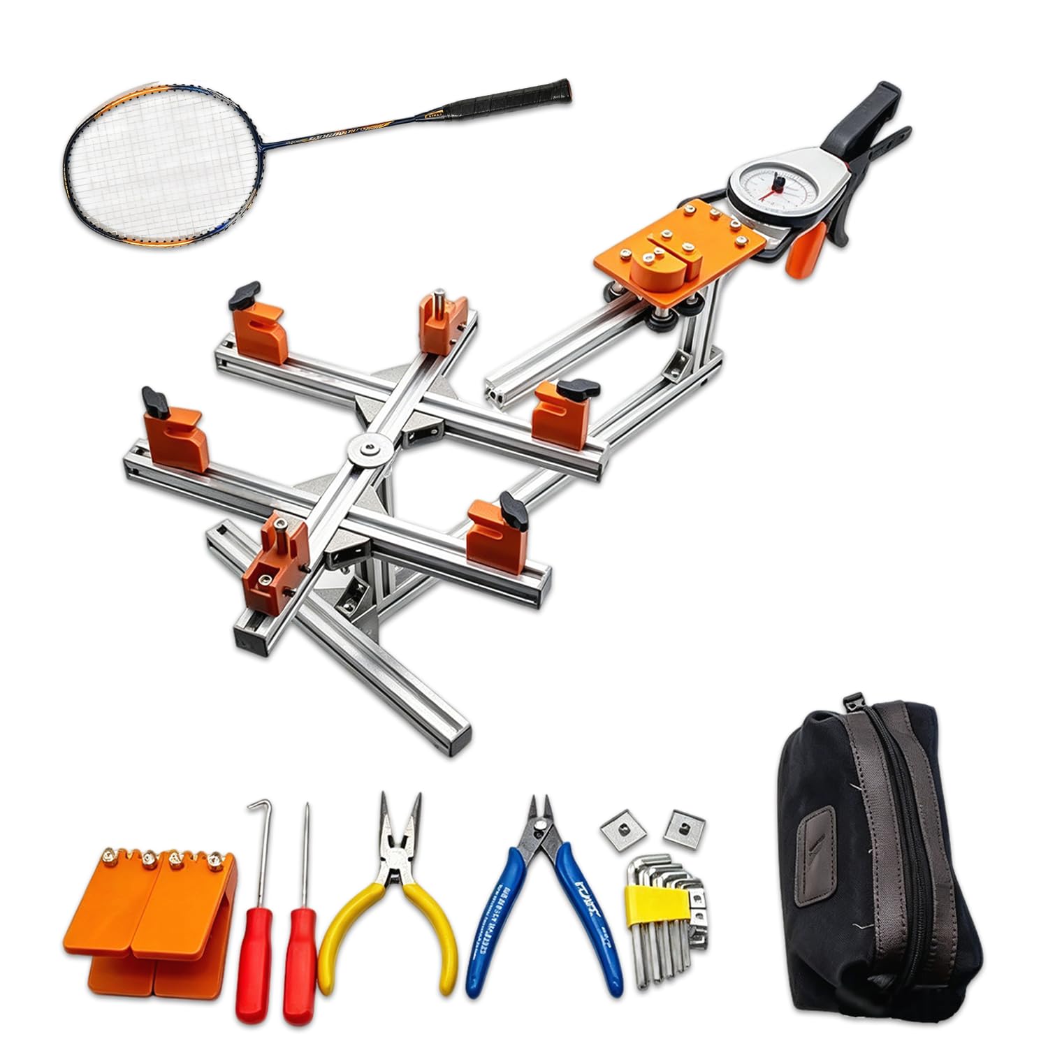 WTRYRN Badminton Racket Stringing Machine, Portable Racquet Stringer, 6-point clamp, 20-32LB tension, durable alloy, for DIY users, clubs and amateur stringers