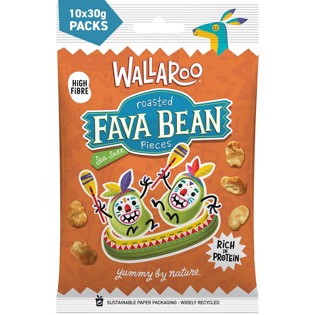 Snacks - Roasted Fava Beans - Sea Salt | Gluten Free, Vegan, Nut Free, Crisp, High Fibre, High Protein Snack | Healthy Snacks for adults and kids | Broad Beans | Multipack 10x30g