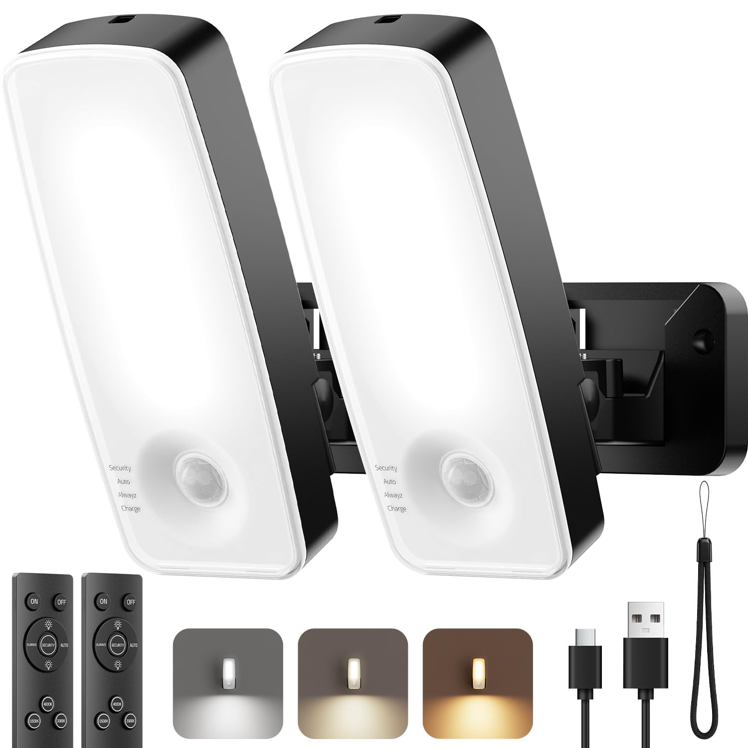Tanbaby Motion Sensor Outdoor Lights 12000mAh, Rechargeable Battery Powered Wall Lights with Remote,600 Lumen,3 Modes&3CCT, IP65 Waterproof Outdoor Security Lights for Outside, Garage, Porch -2PACK