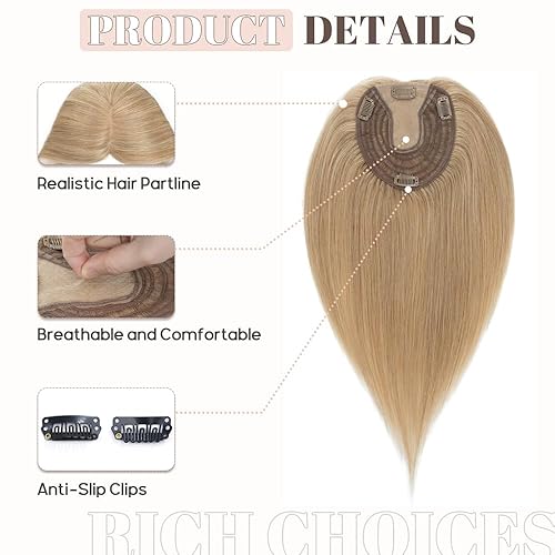 Miniatura 3 de Rich Choices Toppers para el cabello para mujer, 100% cabello humano real, sin flequillo, 5.1 x 5.9 in, base de seda, clip en la parte superior de