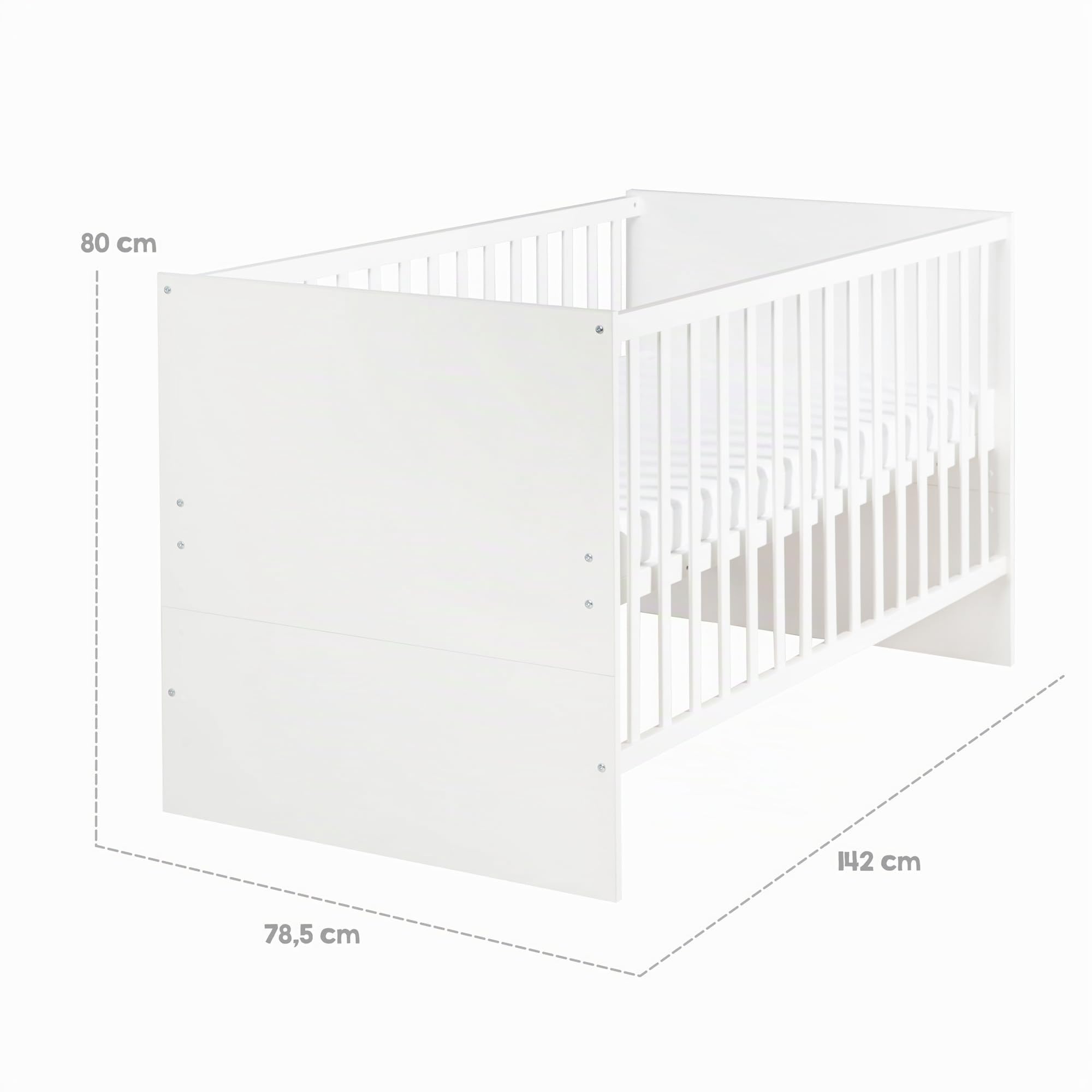roba Cuna Evolutiva 70 x 140 cm Anton - Convertible en Cama Infantil - Ajustable en Altura - Incluye Lados de Conversión - 3 Barrotes Extraíbles - Madera Lacada Blanca
