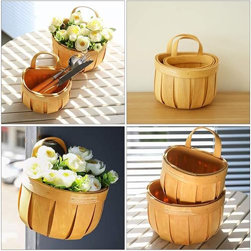 Miniatura 3 de DOITOOL Contenedor tejido de mimbre hecho a mano colgante tejido de hierba marina tejida retro maceta de madera contenedor de flores florero floral