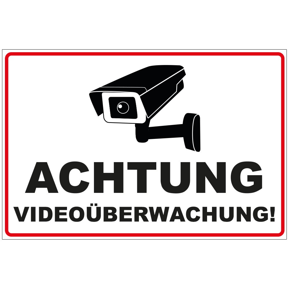 Cartello 'Achtung Videoüberwachung' In Alluminio Dibond 140x200 Mm - 3 Mm Di Spessore Per Esterni