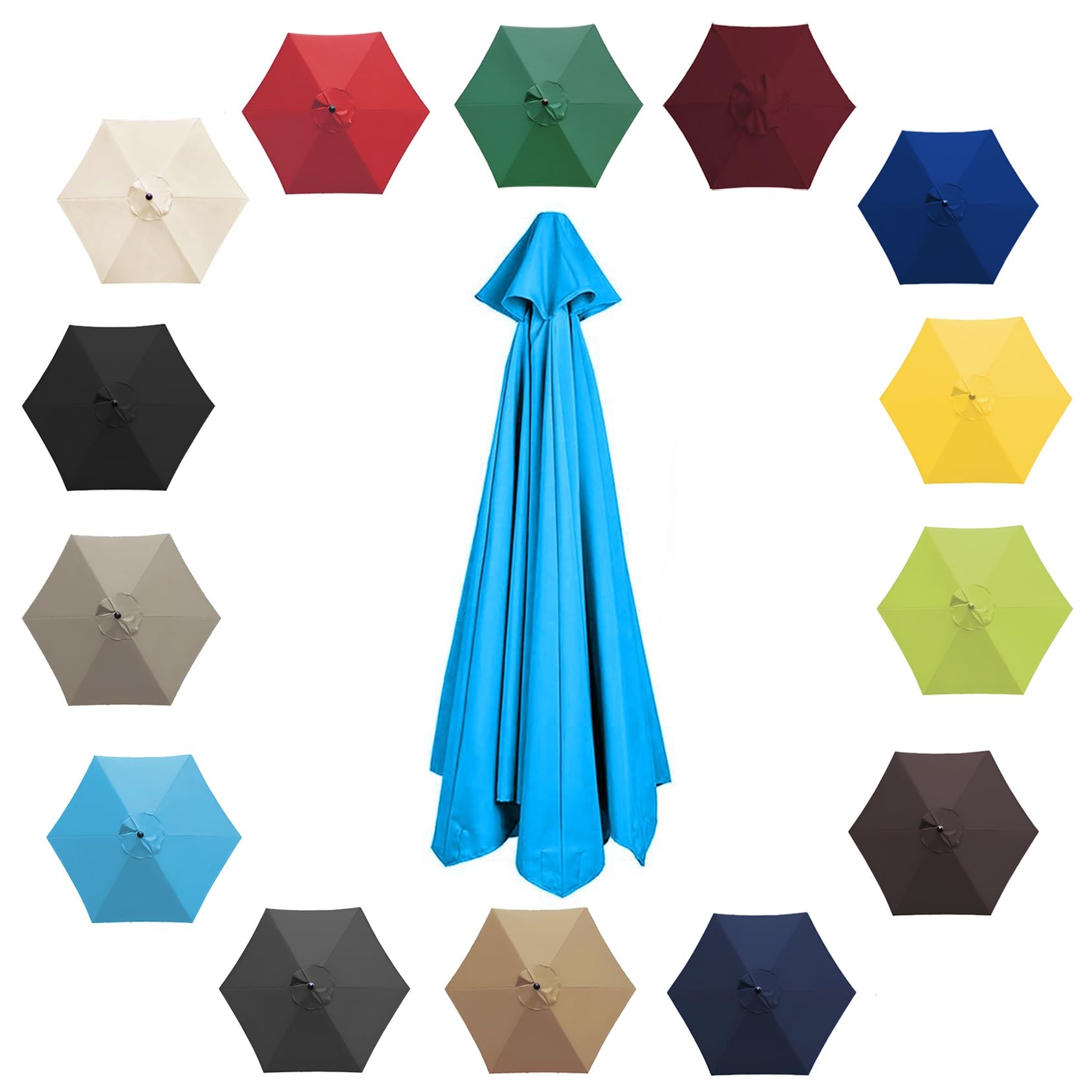 200cm 2.7m 300cm Umbrella Replacement Parasol Canopy, Garden Parasol Canopy Cover For Patio Sun Umbrella, 6 Arms/8 Arms Replacement Parasol Cover, Market Table Umbrella Replacement Top(Color:Lake blue