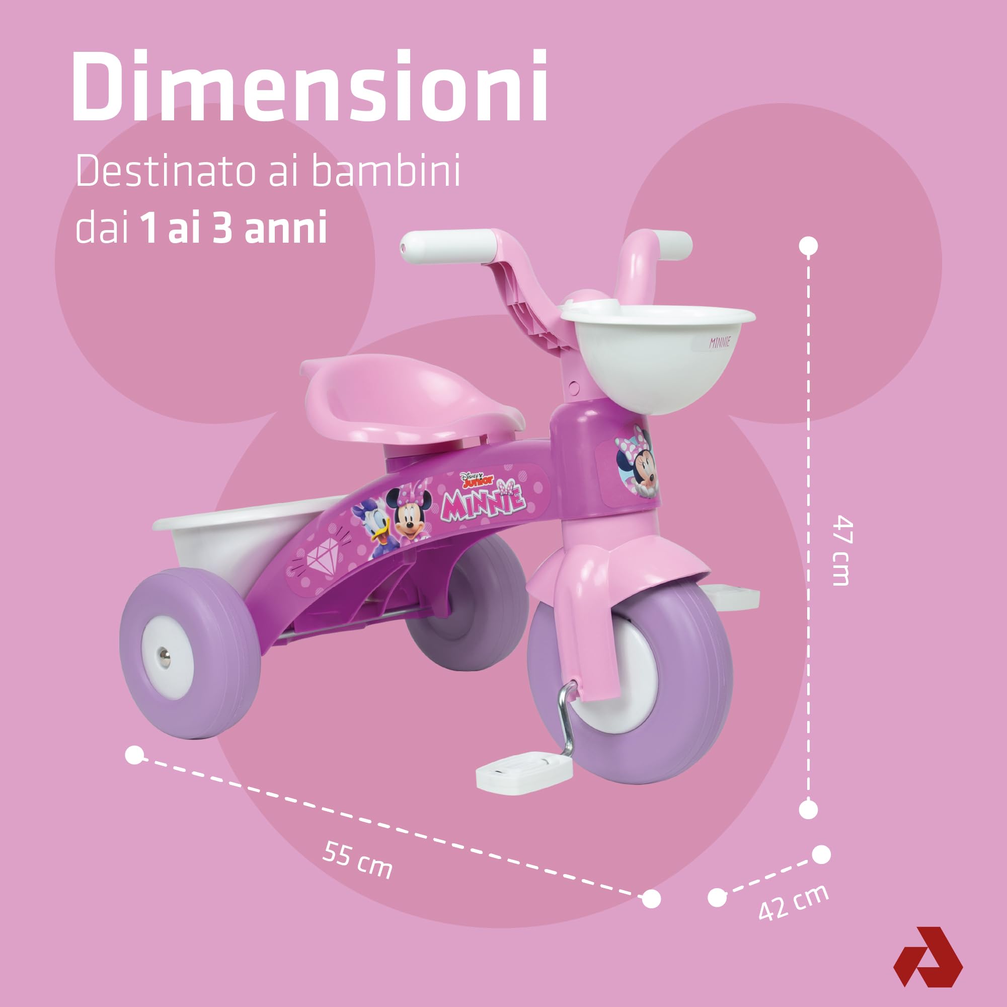 Triciclo Bambina 1 2 3 Anni Trico Max Minnie Mouse Rosa Disney Con Pedali Cestini Anteriore Posteriore Ruote Stabili Ergonomico Leggero Interno Esterno INJUSA Ufficiale