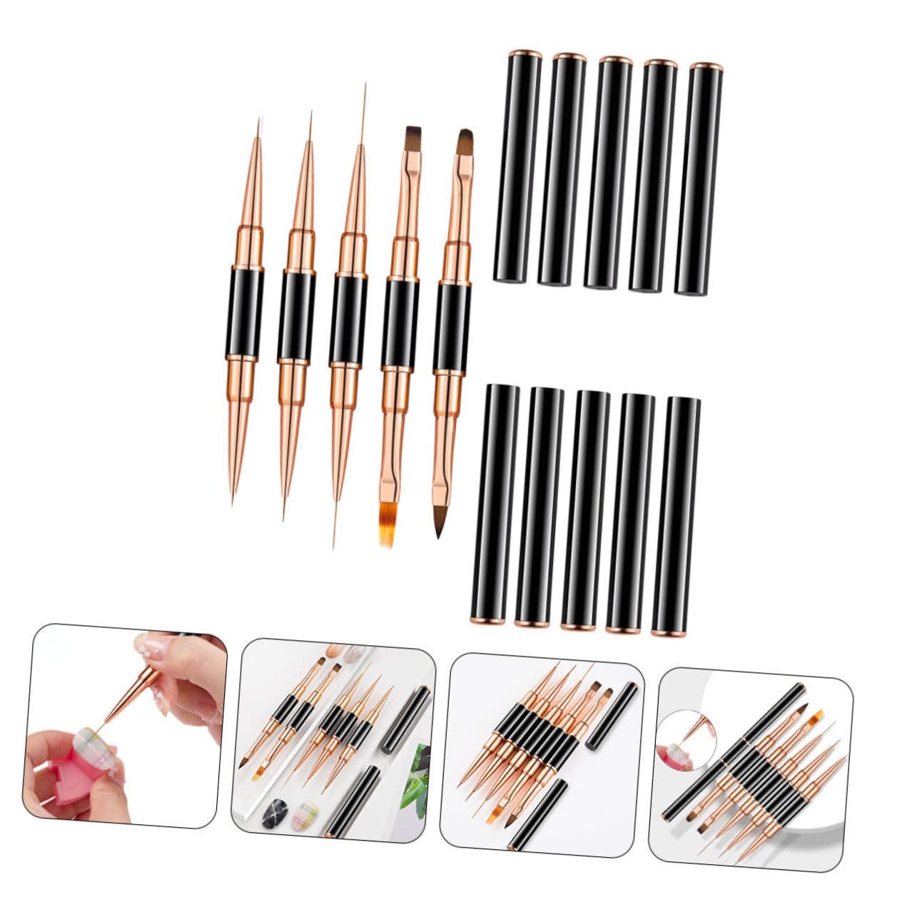 FOMIYES 3 Set Di Pennelli Per Nail Art Oro Rosa Penne Per Nail Art Pennelli Per Disegno Forniture Portatili Per Nail Art Strumenti Per Nail Art 5 Pezzi*3