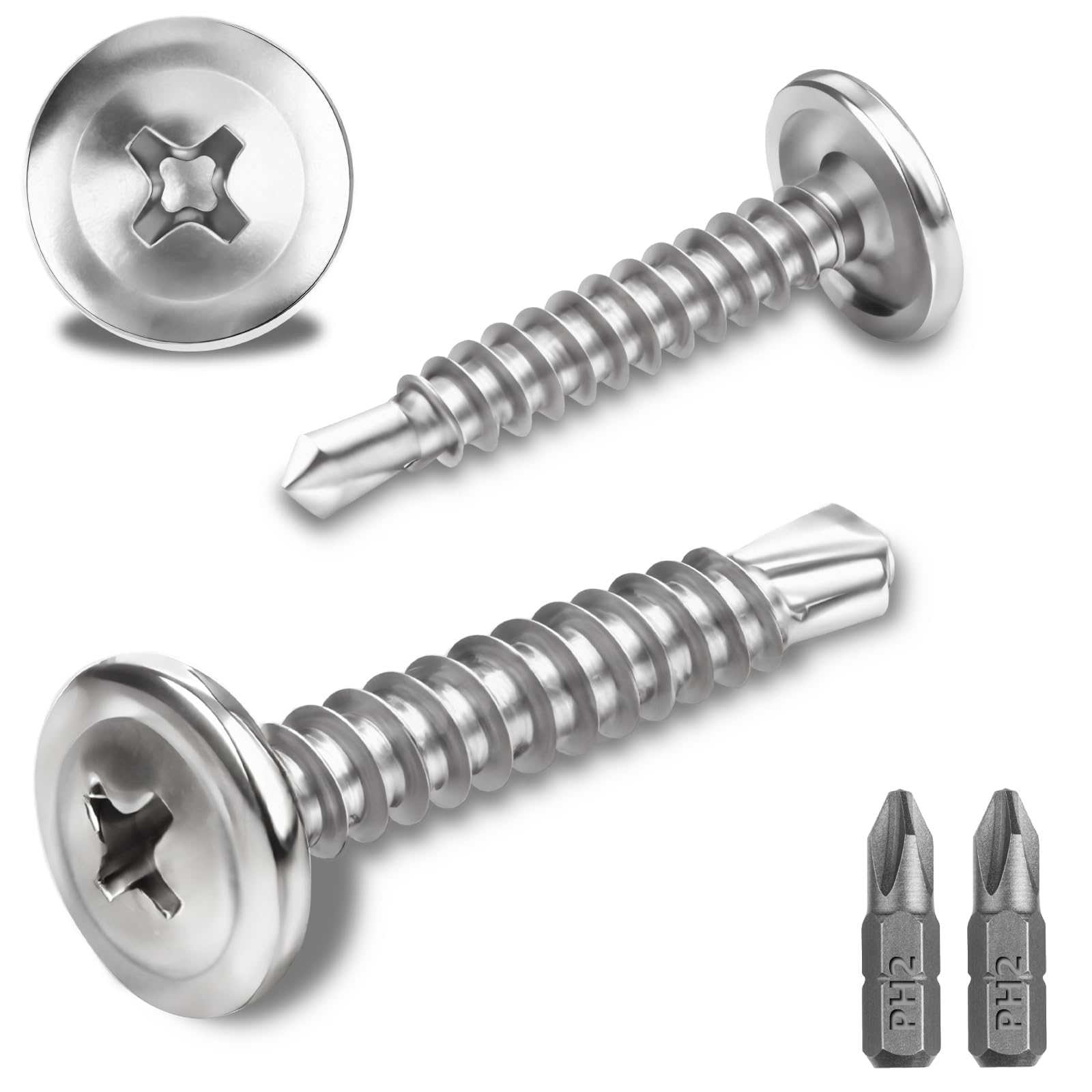 120 Stück |2x25mm 410 Edelstahl Selbstbohrende Blechschrauben Senkkopf für Stahl mit 2 Bits