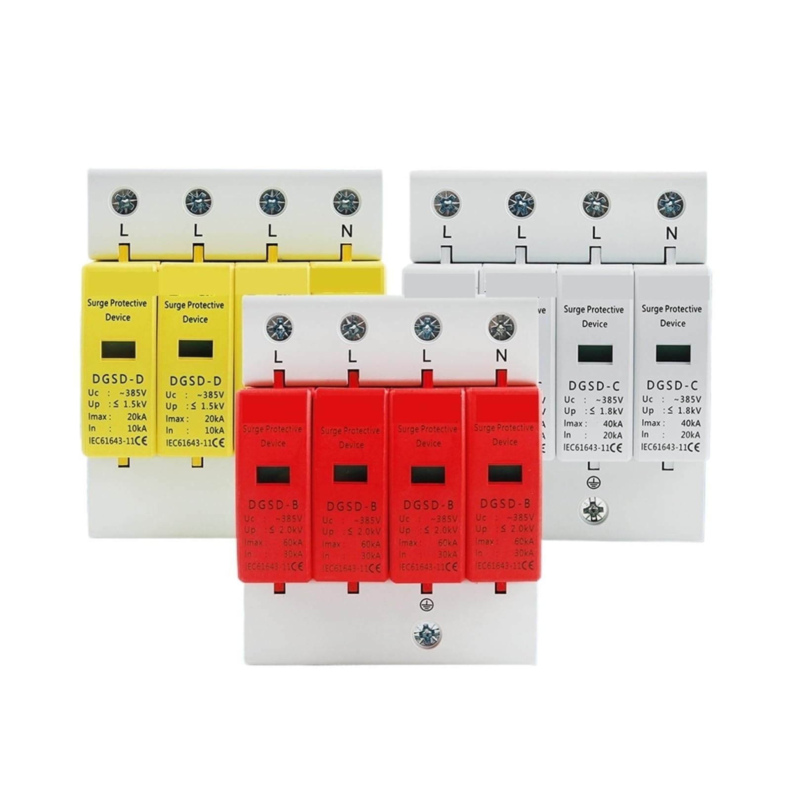 AC SPD 4P House Lightning Surge Protector 10-20KA 20-40KA 30-60KA 385V Protective Low-voltage Arrester Device 3P+N(10-20KA)