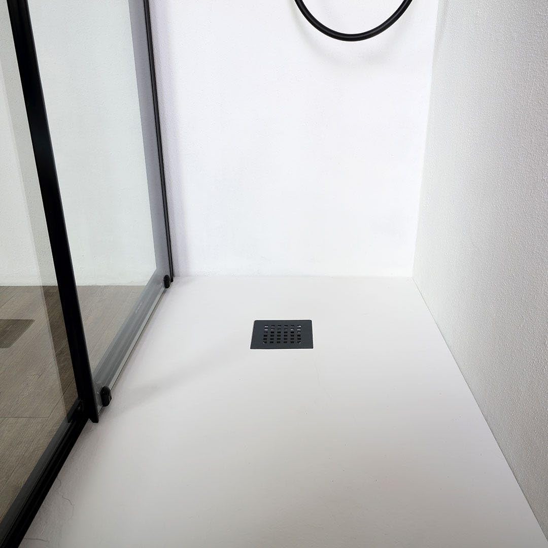 Kiamami Valentina - Porte de douche niche 130 cm noir mat avec installation réversible | City