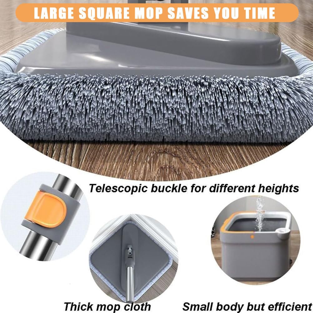 Spin Mop und Eimer-Set, 360-Grad-Drehmopp mit 53-Zoll-Edelstahl-Langstiel für die Bodenreinigung, Vielseitige Mopps mit 5 Mikrofaser-Mopps