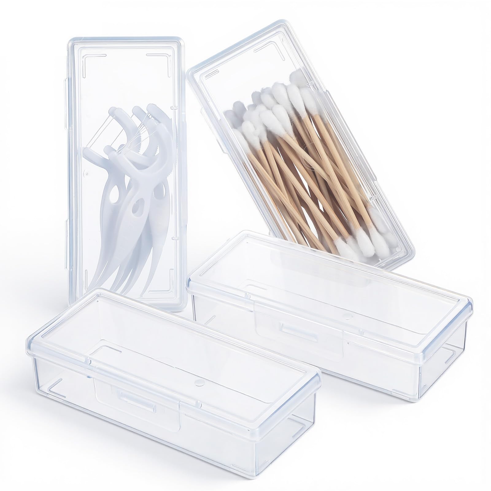 4 PCS Cotton Swab Holder for Travel Clear Floss Pick Holder Small Containers for Travel Portable Storage Case