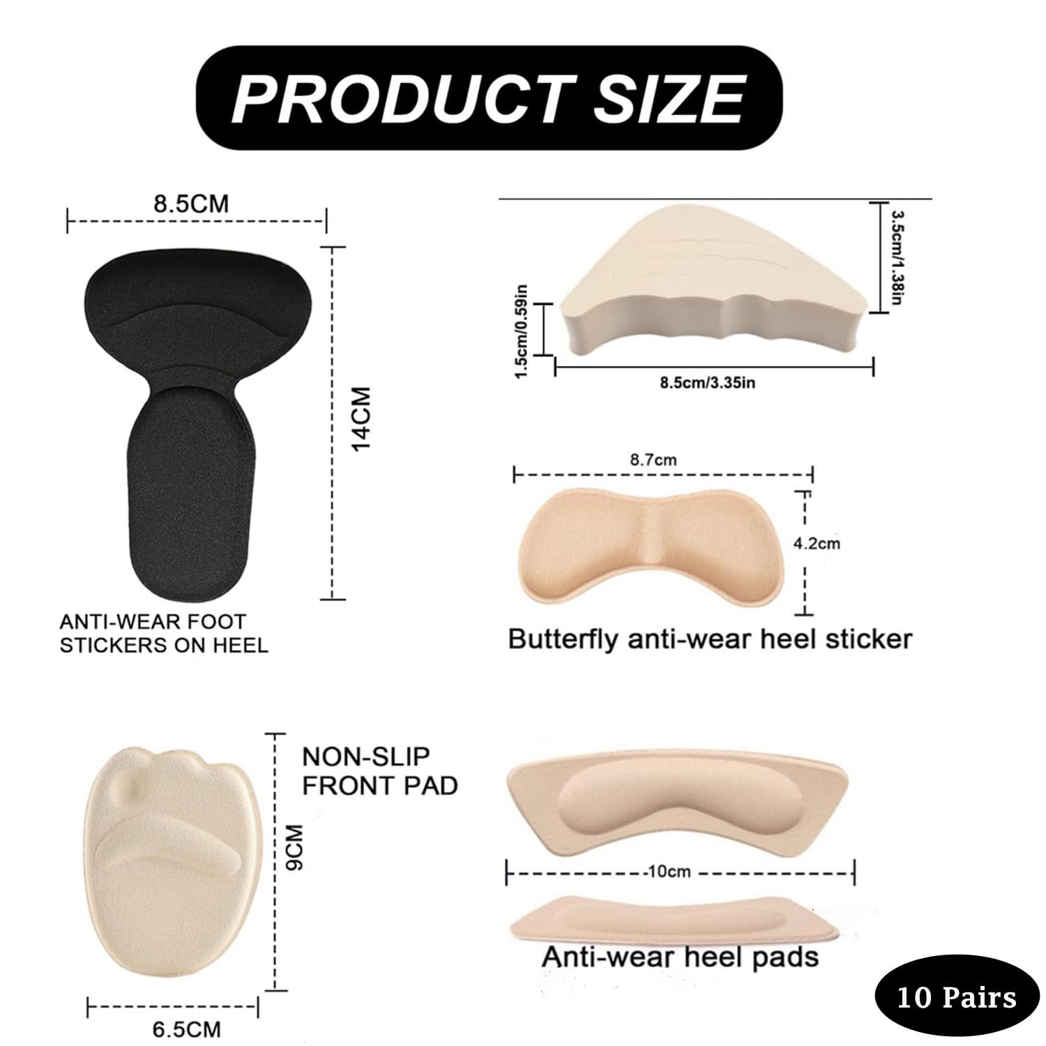 Almohadillas para el Talón,10 Pares Taloneras para Zapatos,Protector Talon Zapato Plantillas Talon para Tacones Almohadillas de Talón Autoadhesivas,Antideslizante Plantillas para Hombres y Mujeres