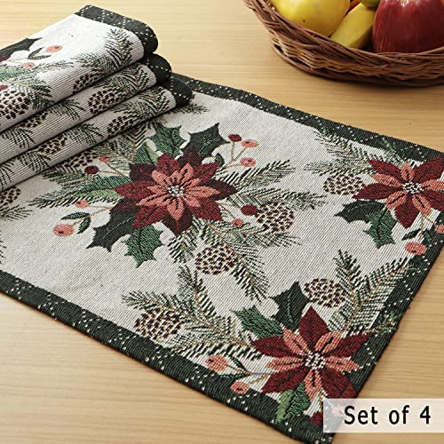 Image of HOKIPO Cotton Jacquard Dining Table Mat, Set Of 4 Placemats (12X18 In) (In-530-D1 X 4, White)