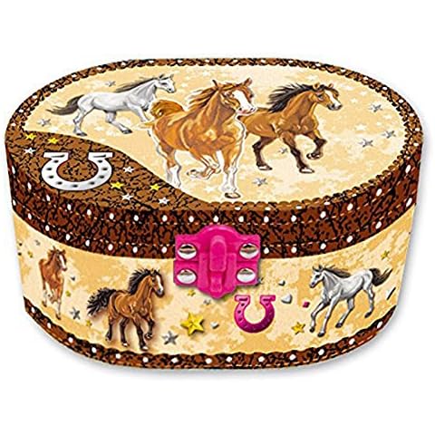 Hot Focus Dashing Horse Oval Shaped Musical Jewelry Box Cover